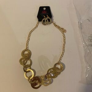 Paparazzi  Gold Hammered Hoop Bib Necklace and Matching Hoop Earrings Set NWT